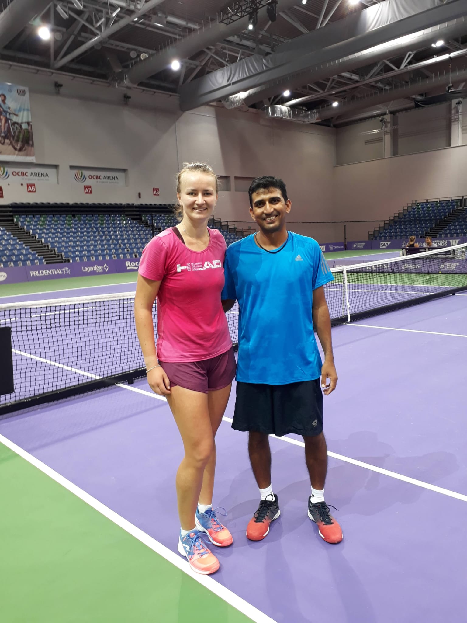 Practising with Barbora Krejicikova. Former Doubles number 1 and Singles 2 ranked player in the World